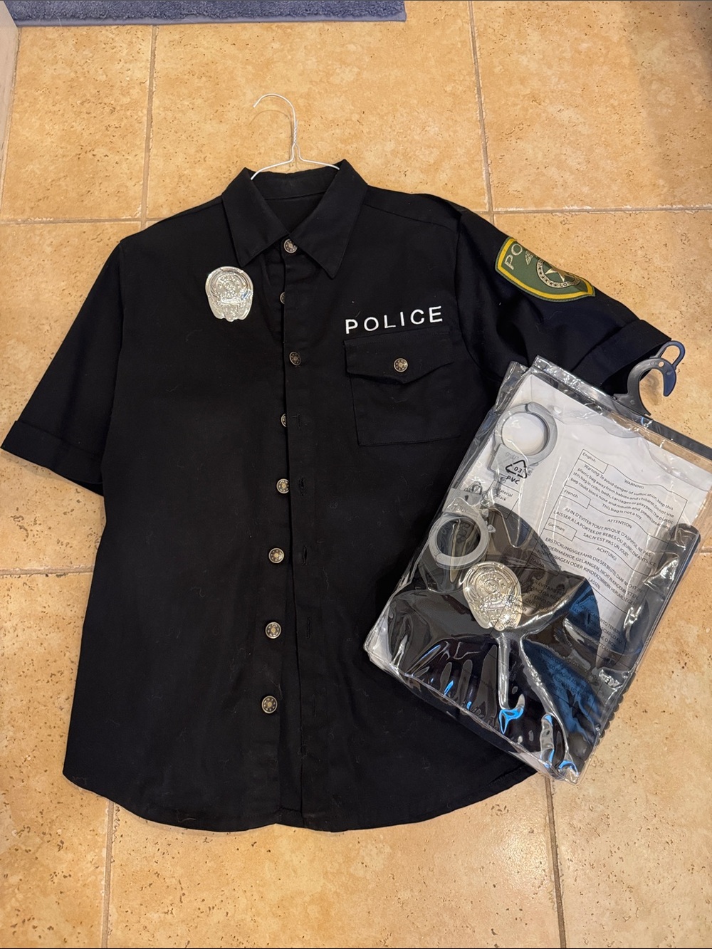 Leg Avenue Black Short-Sleeve Police Patch Button-Down Shirt
